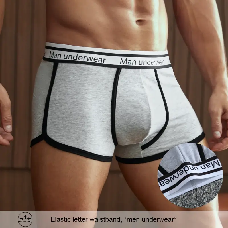 3 peças roupa íntima masculina de algodão com cintura carta respirável e confortável cuecas boxer macias para homens — image 3