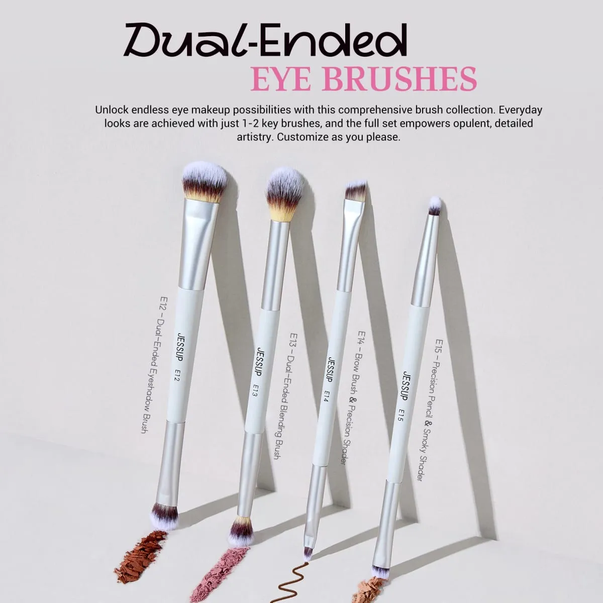 Jessup pincéis de maquiagem conjunto 3/7 pçs dupla terminou base sintética blush destaque mistura escova de sobrancelha com saco cinza silencioso t520 — image 5