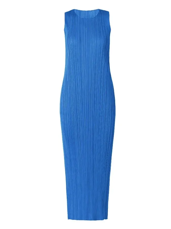 Miyake Plissee Frauen Kleid Sommer Ärmellose Lange Klassische Koreanische Mode Lässig Elegante Weibliche Lce Wasser Blau Strand Kleid TP5045 — image 9