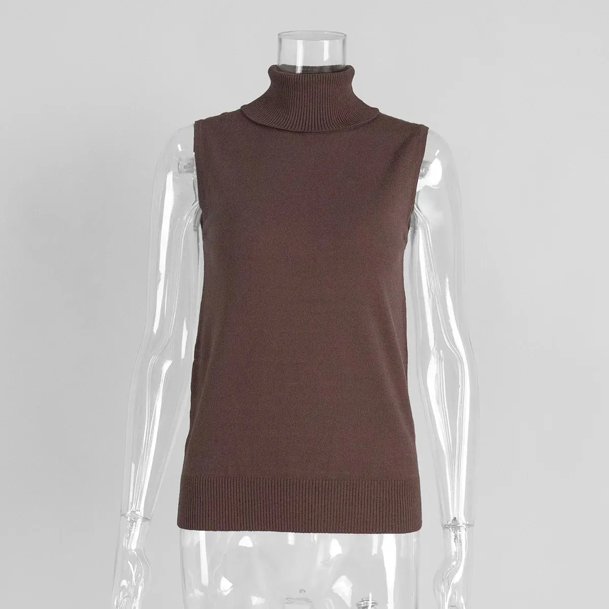 Women's Sleeveless Turtleneck Knit Vest Autumn Slim Fit High-Neck Tank Top Ribbed Hem Minimalist Base Layer Office Casual Wear — image 17