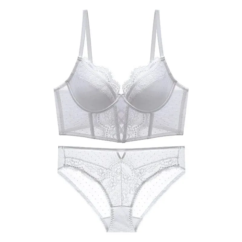Set Lingerie Renda Push Up untuk Wanita Kamisol Tipis dengan Bra Berkawat Lembut Teddy Tulang Ikan Pakaian Bulan Madu Pengantin Seksi S-XL — image 6