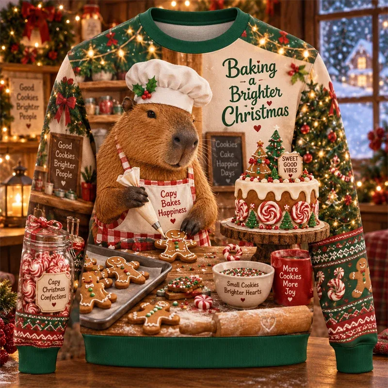 Capybara Christmas Sweater Funny Animal Holiday Graphic Crewneck Xmas Pullover Winter Party Gift Casual Streetwear Festive Top — image 10