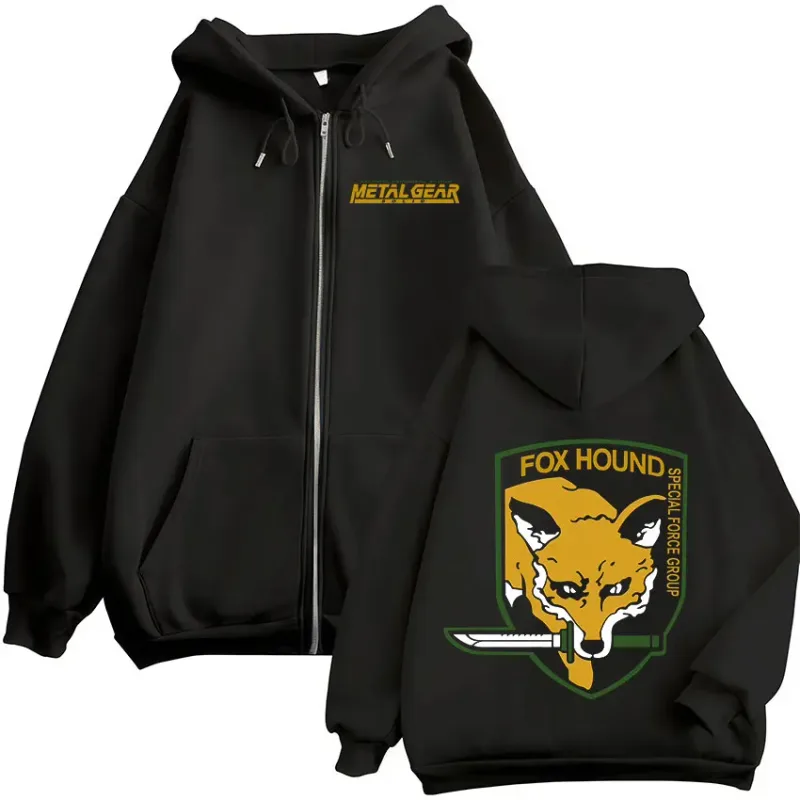Metal Gear Solid Game FOX HOUND Logo Print Zipper Hoodies Men Women Clothing Fashion Pullovers Zip Up Hooded Sweatshirts Jackets — image 1