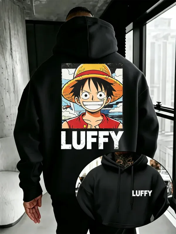 Anime One Piece Hoodie, Vintage Luffy Cartoon Character Front & Back Print Loose Fit Pullover Sweatshirt for Manga Enthusiasts — image 10