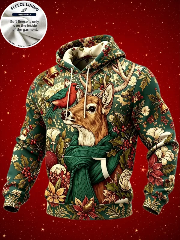 3D Print Christmas Fleece Hoodie Funny Santa Stuck In Chimney Reindeer Snow Scene Pullover Long Sleeve Holiday Sweatshirt — image 7