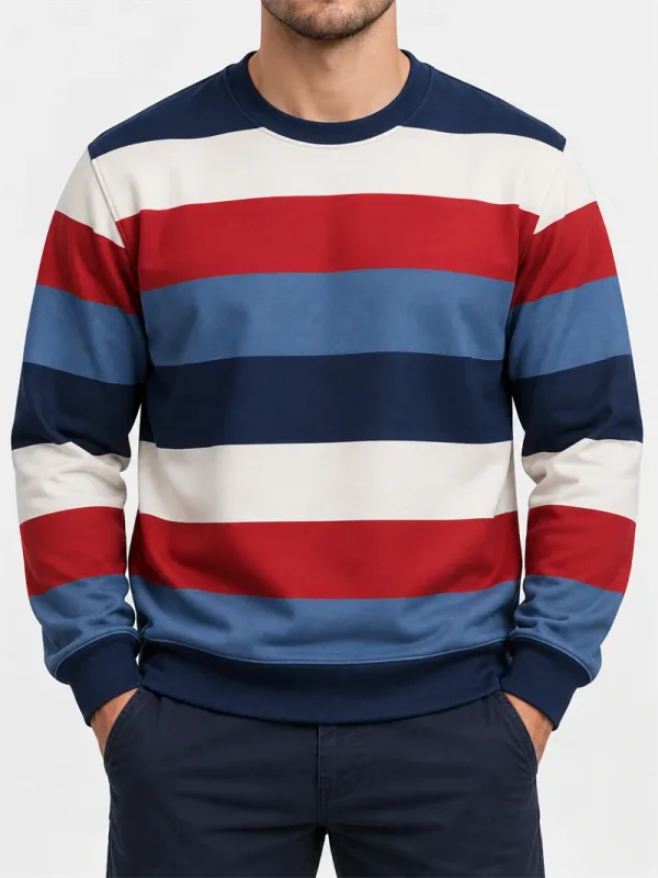 Pánská Vintage mikina s pruhovaným výstřihem Ležérní Pulovr s dlouhým rukávem Color Block Podzim Streetwear Každodenní móda Klasický top — image 8