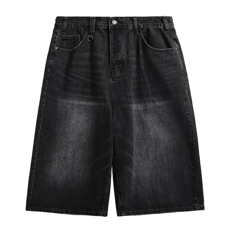 Men Vintage Washed Denim Shorts Loose Wide Leg Retro Nostalgic Tone Summer Streetwear Vintage Cropped Jeans — image 8