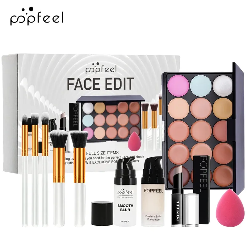 Set de maquillaje facial de 10 piezas - Combinación de brocha y corrector de base para principiantes - Kit completo de maquillaje facial para un aspecto impecable — image 3