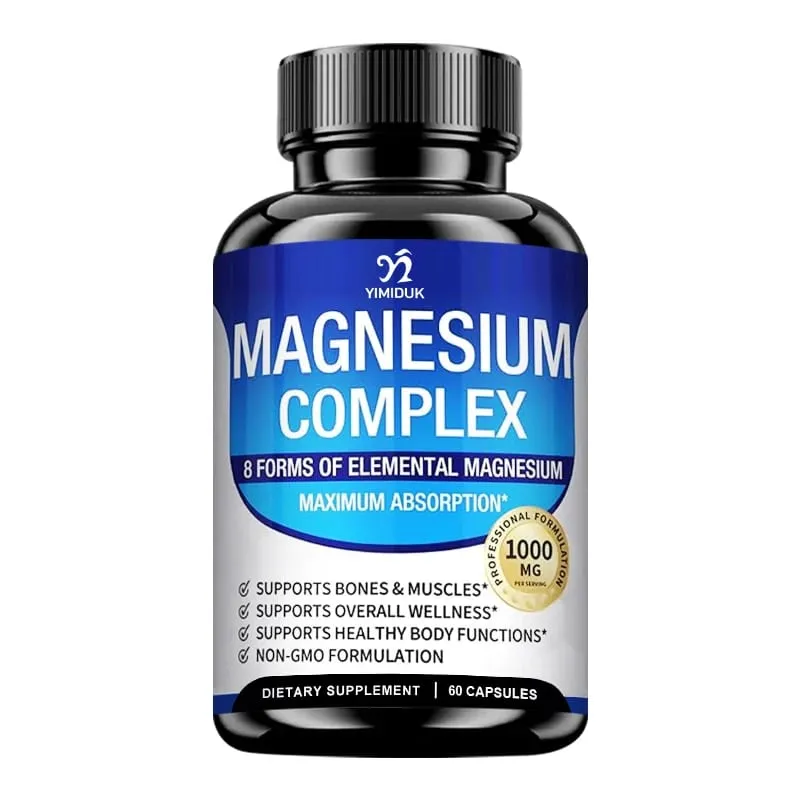Magnesium Complex Supplement 1000mg -Magnesium Glycinate Citrate Malate Taurate Chelated for Bones Muscle Recovery Energy