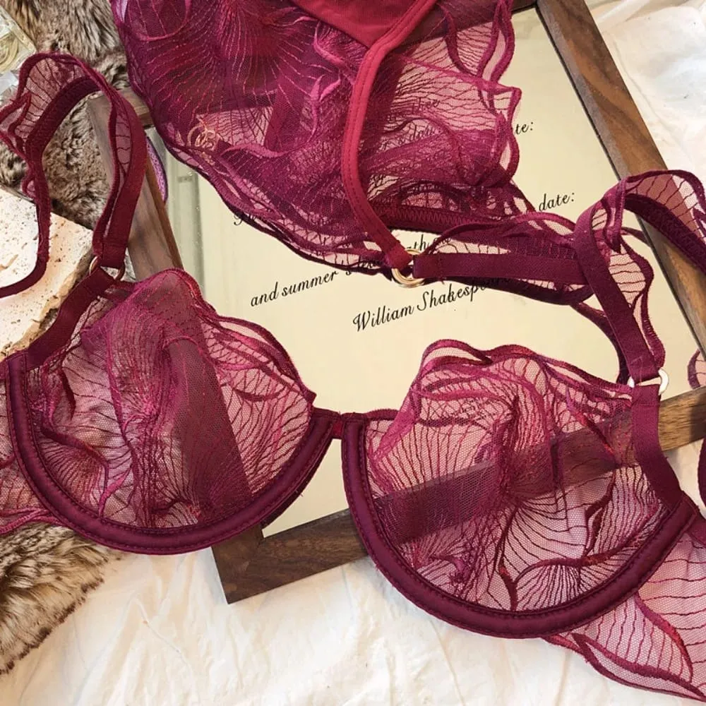 Womens French Lace Bra Set Ultra Thin Embroidery Hollow Minimizer Brassiere Sheer Lingerie Underwear Soft Comfortable 32 to 38 — image 7