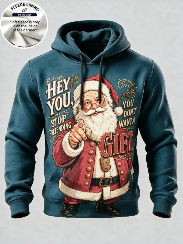 3D Print Christmas Fleece Hoodie Vintage Santa Pointing Figure Pullover Long Sleeve Kangaroo Pocket Xmas Holiday Sweatshirt — image 5