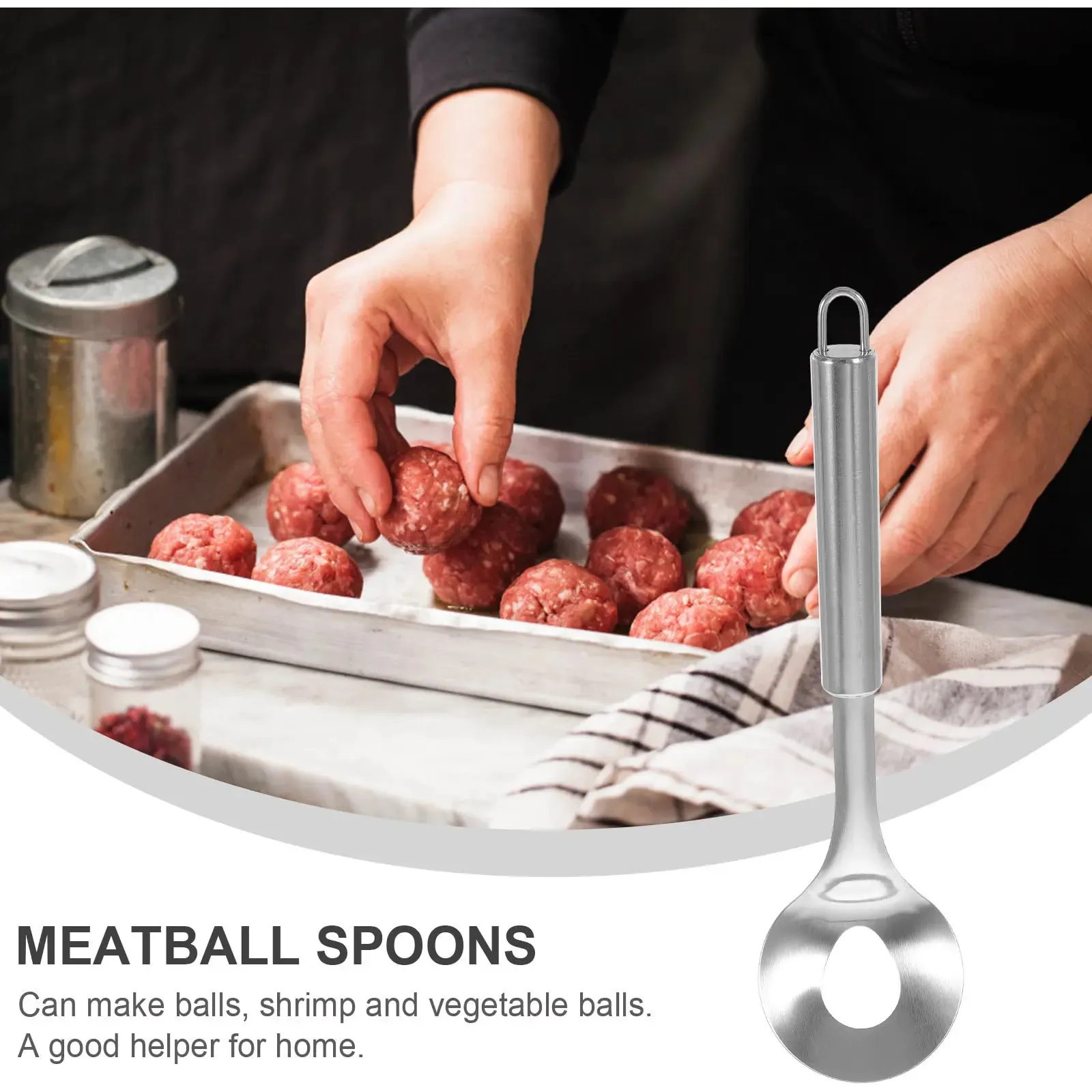 2 Pcs 304 Stainless Steel Meatball Spoons Round Handle Meatball Maker Spoon Home Kitchen Scoop Meatball Making Tools — image 2