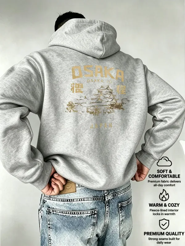 Men's Hooded OSAKA Osaka Castle Japanese Silhouette Print European and American Style Mature Men's Top — image 12