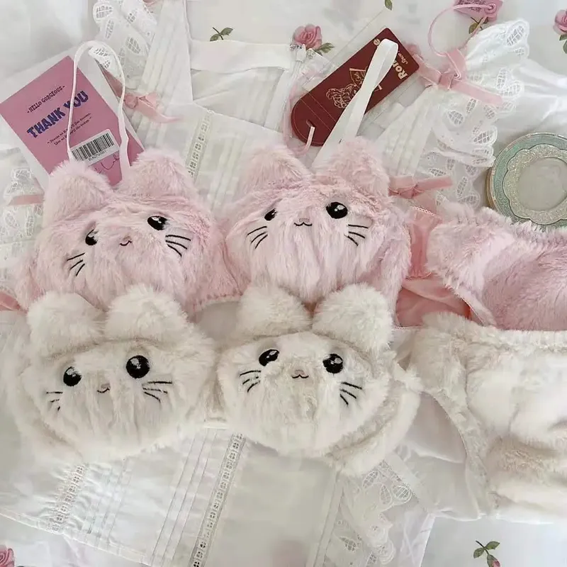 اليابانية Kawaii القطيفة النساء الصدرية مجموعة لطيف فتاة القط مريحة الصدرية مجموعة الكرتون الملابس الداخلية جميل لينة طالب الملابس الداخلية — image 5