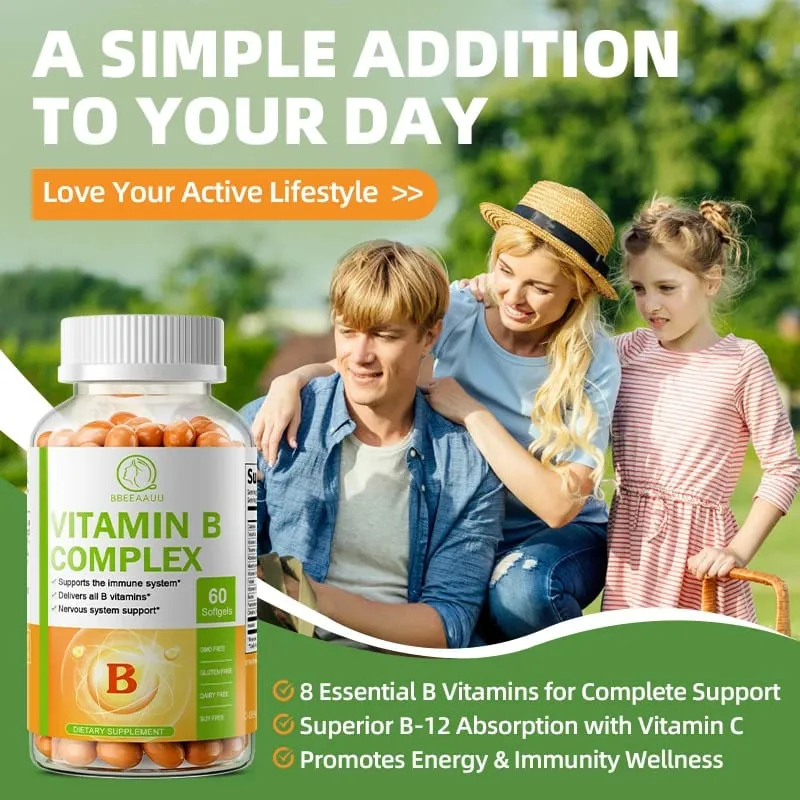 Super B Vitamin B Complex Capsules (Vitamin B1 B2 B3 B5 B6 B12 Folic Acid Biotin COQ10) Contain all B Vitamins