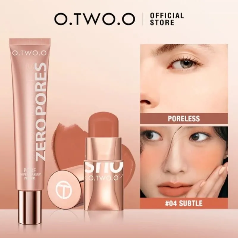 O.TWO.O Juego de 2 piezas de maquillaje, lápiz labial múltiple, colorete en barra, base de maquillaje facial, Control de aceite, maquillaje ligero impermeable para mujeres