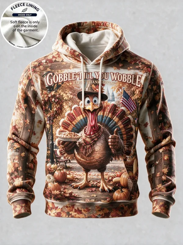 3D Print Thanksgiving Fleece Hoodie Turkey Feast Dinner Full Print Pullover Long Sleeve Kangaroo Pocket Holiday Sweatshirt