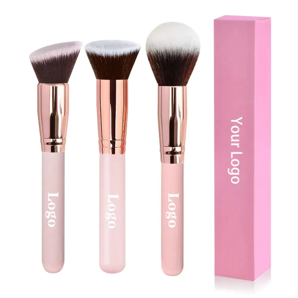 ฟรีฉลากส่วนตัวแปรงแต่งหน้า Foundation Loose Powder คอนซีลเลอร์แปรงผสมสีชมพูเครื่องมือแต่งหน้าความงามขายส่งจำนวนมาก 10 ชิ้น — image 1