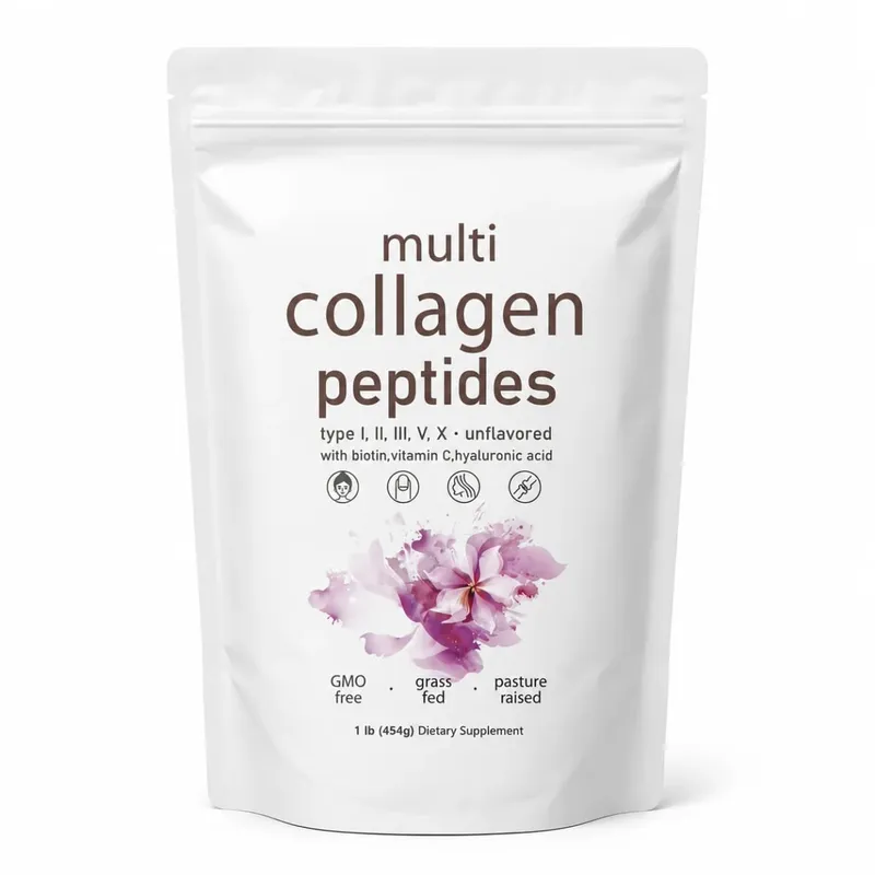 Bubuk Peptida Multi Kolagen 454G Campuran Kolagen Tanpa Rasa dengan Vitamin C Biotin Asam Hyaluronik Dukungan Kuku Rambut Kulit