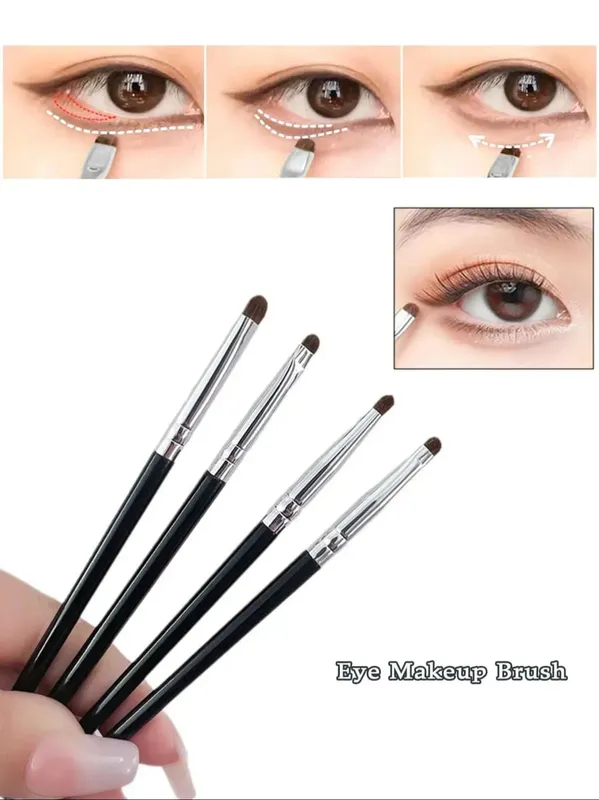 Set 4 Keping Berus Pembayang Mata Yang Indah Dan Padat Diperbuat Daripada Bulu Kuda Untuk Pengadunan Tepat; Berus Celak; Berus Concealer