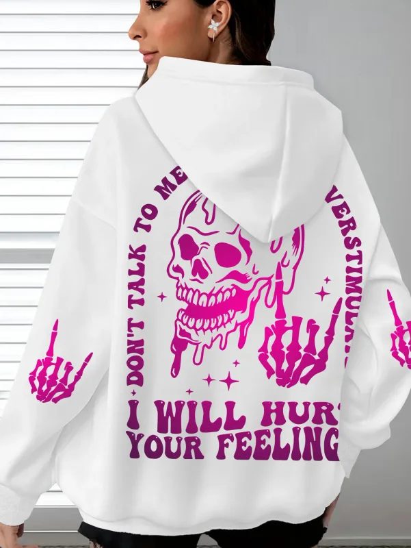 Halloween Hoodie with Skeleton Print Casual Long Sleeves and Pockets Women Men Everyday Wear Hooded Halloweenn Hoodies