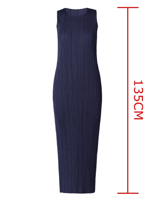 Miyake Plissee Frauen Kleid Sommer Ärmellose Lange Klassische Koreanische Mode Lässig Elegante Weibliche Lce Wasser Blau Strand Kleid TP5045 — image 12