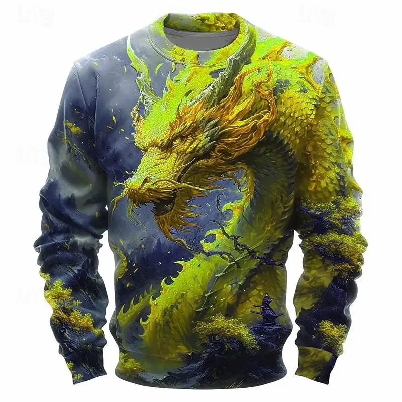 Full Print Chinese Dragon Graphic Sweatshirts For Men Women Long Sleeve Casual Round Neck Hoodie Streetwear Mens Sport Tracksuit