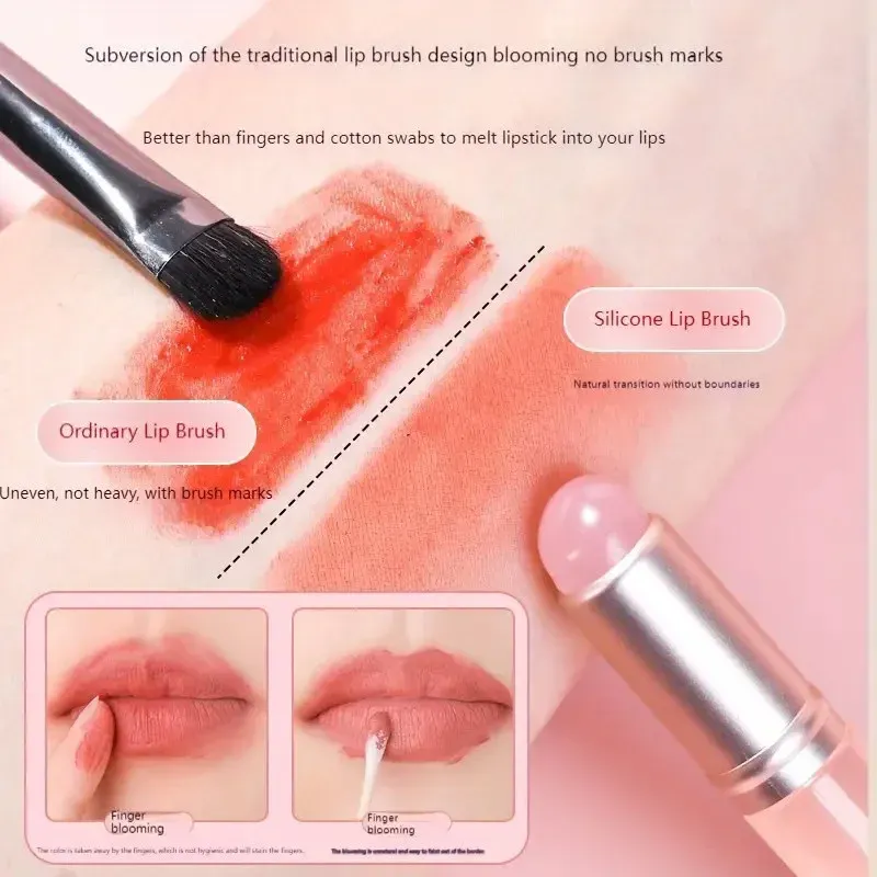 Silikon Läppborste Små runda huvuden Smudge Borstar Dammtät täckt läppborste Multifunktionell läppstift Concealer Makeup Tools — image 2