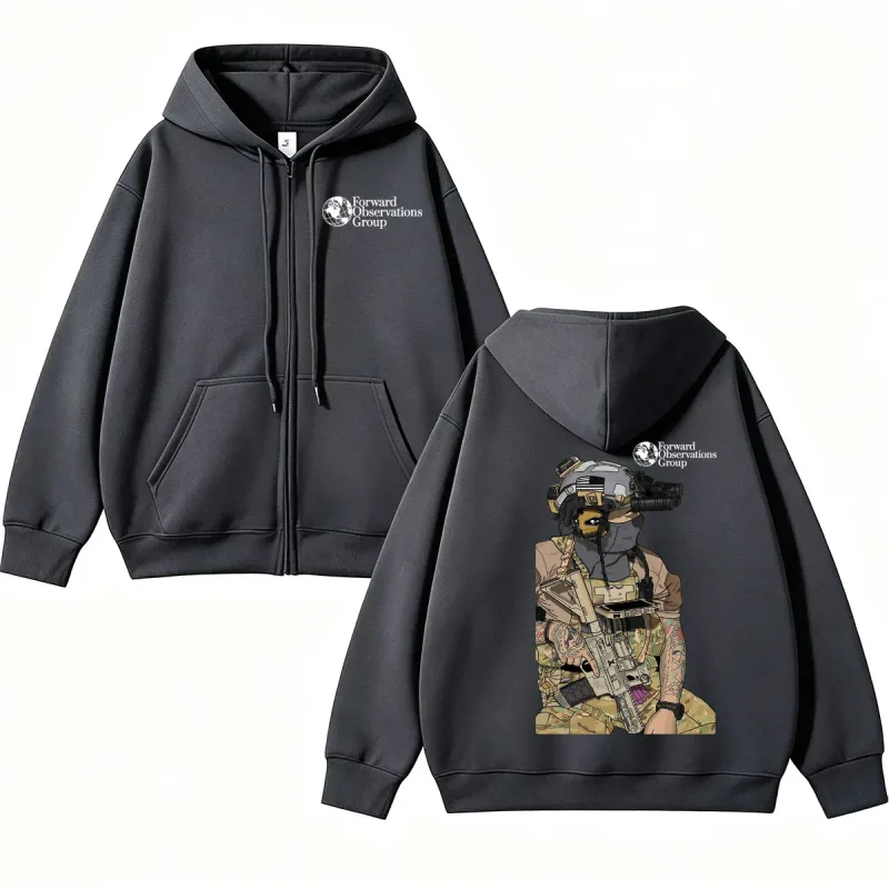 Forward Observations Group Graphi Zip Up Hoodie Fashion Skeleton Gothic Sportwear Men Women Fleece Loose Jackets Streetwear Male