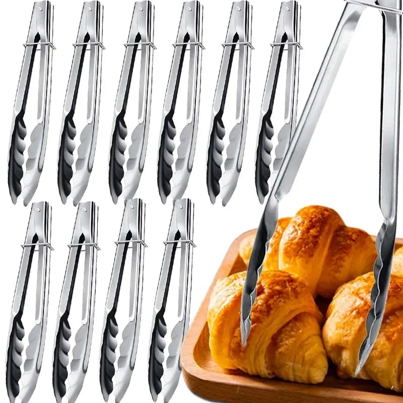 Stainless Steel Food Tongs Food Grade Meat Steak Barbecue Tong Multi-size Non Slip Long Handle Bread Clips Kitchen Cooking Tools — image 8
