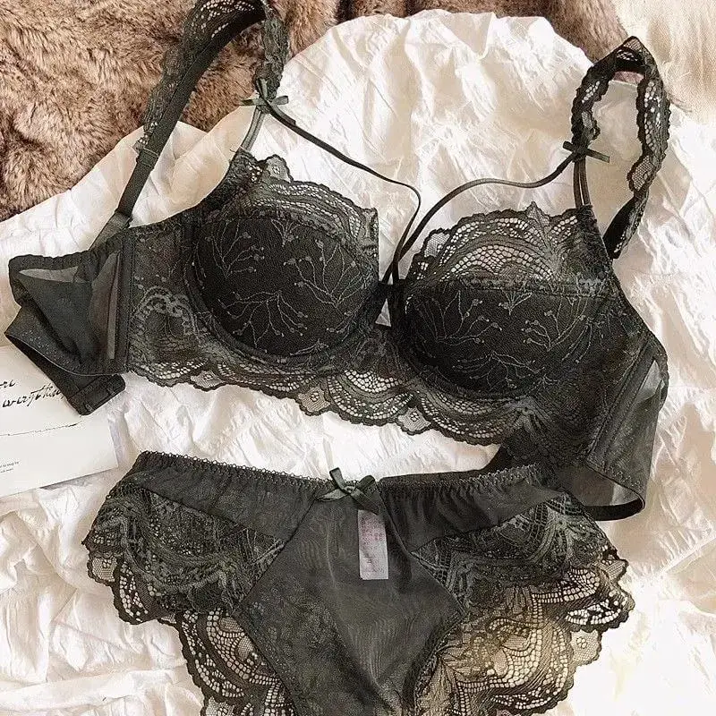 French Pure Lace Bralette Petite Bra Set AABB Cup with Removable Straps & Thin Push Up Pads Soft Underwire Sexy Women's
