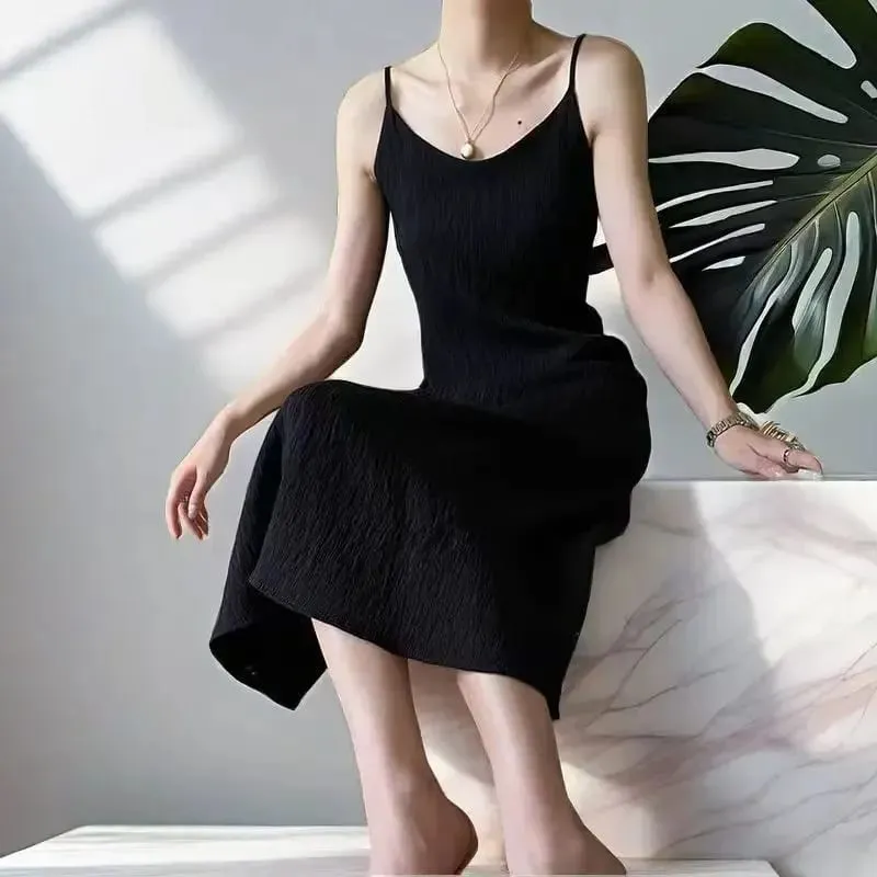 Original Black White ชิบะจีบกระโปรงแฟชั่นชุดกระชับสัดส่วนผู้หญิง Casual All-Match หลวม Drooping Dress
