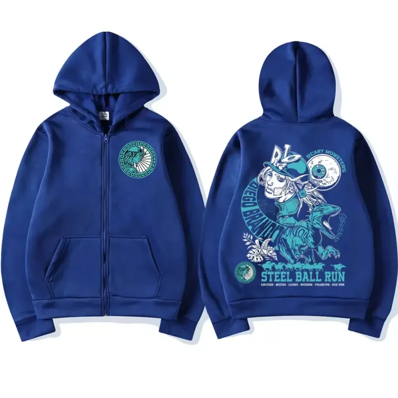 Anime Jojo Bizarre Adventure Zipper Hoodies STEEL BALL RUN Diego Brando Manga Zip Up Sweatshirts Men's Fashion Casual Pullovers — image 3