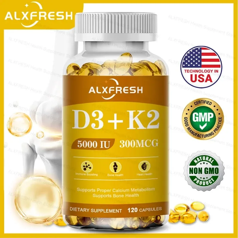 D3K2 Vitaminecapsules 5000 IE 300 mcg voor calciumabsorptie Bottanden Immuunsysteem en hartgezondheid Niet-GMO — image 2