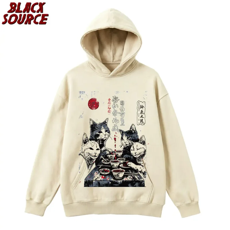 P0822 Cat Cartoon Graphic Men's Hoodie, Japanese Style Oversized Pullover Sweatshirt, Casual Baggy Fit Streetwear — image 18