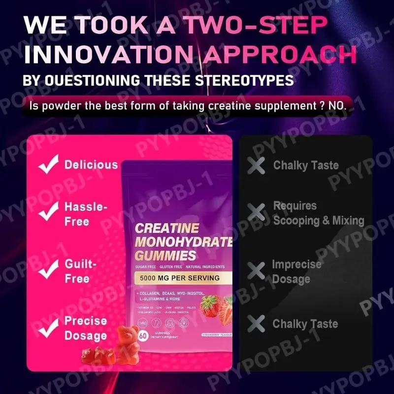 60 Count Creatine Monohydrate Gummie with Collagen Biotin Vitamin D3 & Hyaluronic Acid Daily Pre & Post Workout Recovery Support — image 5