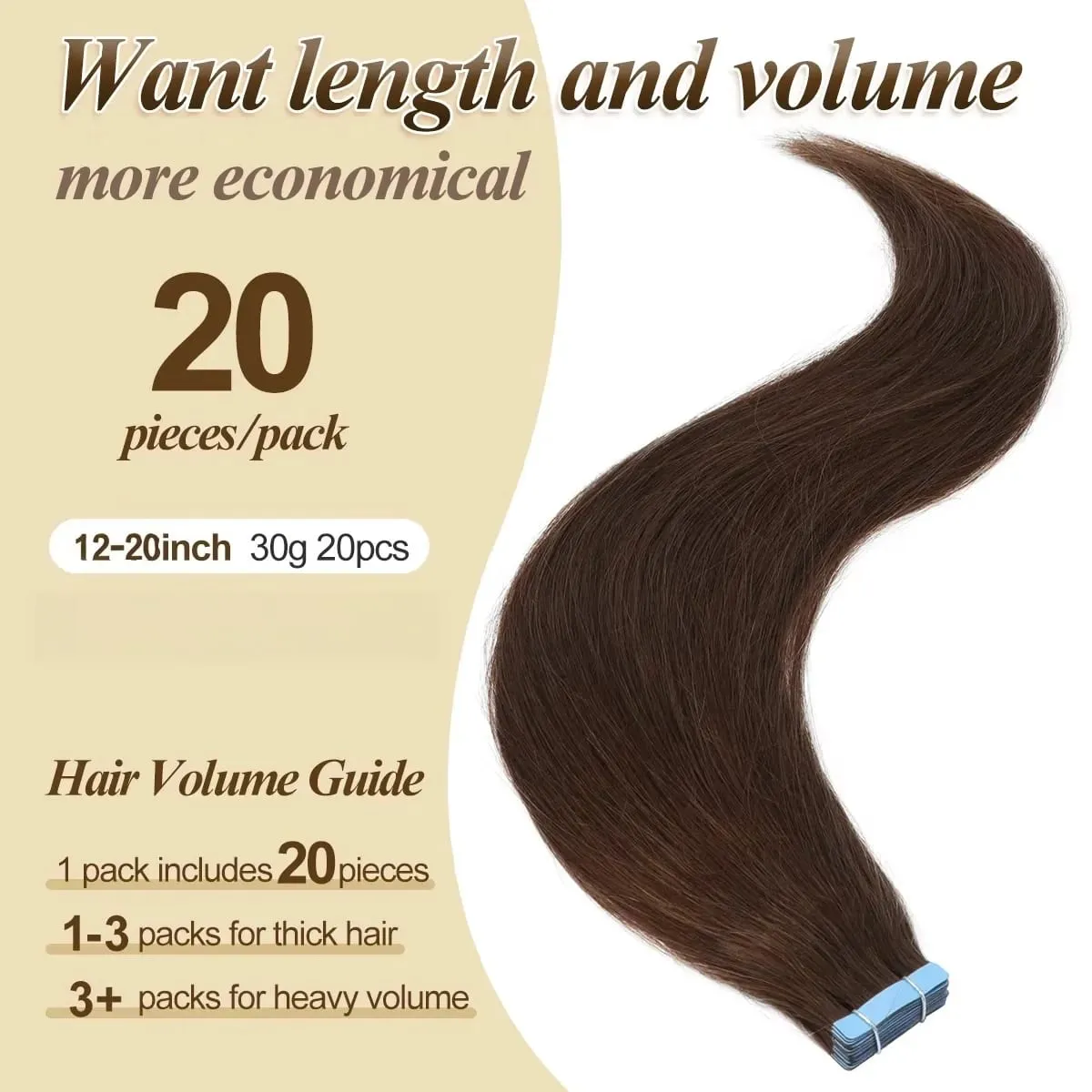 20Pcs/Pack Tape Sa Mga Extension ng Buhok ng Tao Angkop para sa mga Babae na may Invisible Adhesive Tape Ins Seamless Straight na Buhok para sa Volume at Haba — image 2