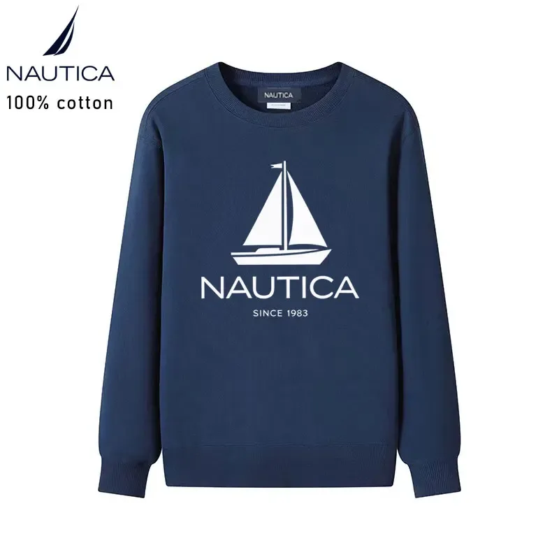 Nautica American classic sailing yacht logo printed men's and women's high-quality pure cotton loose-fitting men's sweatshirt — image 2