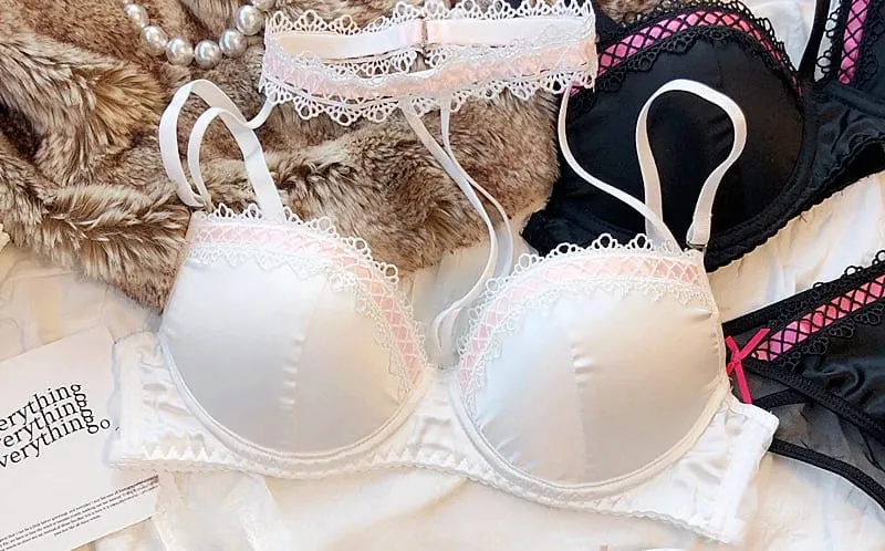 Lolita Fransız Saf Desire Seksi Dantel Saten Spice Kız Sutyen Küçük Göğüs Toplama Halter Içi Boş İç Seti Yumuşak Balenli — image 12
