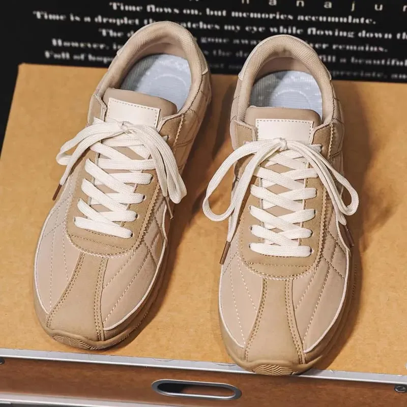 Spring Summer Men Sneakers Retro Suede Texture Stitching Casual Shoes Lace Up Flat Board Shoes Minimalist Lightweight Footwear — image 8