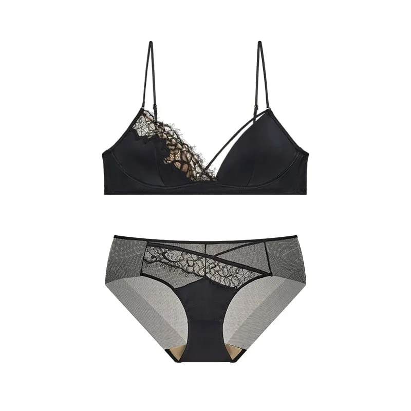 Francouzský styl krajková podprsenka Bralette Malá prsa Bez kostic Trojúhelníkový košíček Tenký ramínko Sexy sada spodního prádla Push Up Dámské spodní prádlo — image 6