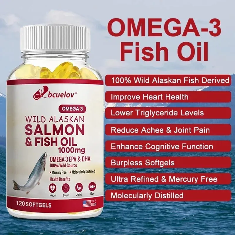 Super Omega-3 EPA/DHA Fish Oil Capsules - Heart Brain & Joint Health Support - Gluten Free Non-GMO