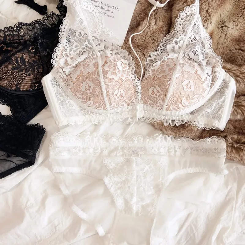 Sexy Lace Embroidery Women Lingerie Set French Thin Cup Halter Bikini Bra High Quality Push Up Bralette Backless Underwear Set — image 8
