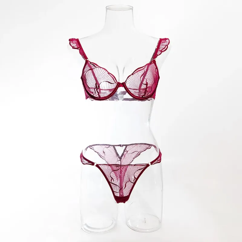 セクシーな French Floral Embroidery Lace Bra Set Women Ultra Thin Sheer Minimizer Brassiere Hollow Out Soft Breathable Lingerie 32-38 — image 11