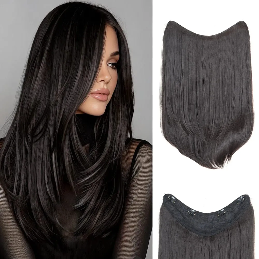 20Inch Synthetic Layered Buckle Hair Extensions Clip In Hair Weft High Temperature Fiber Long Straight Hairpiece for Women