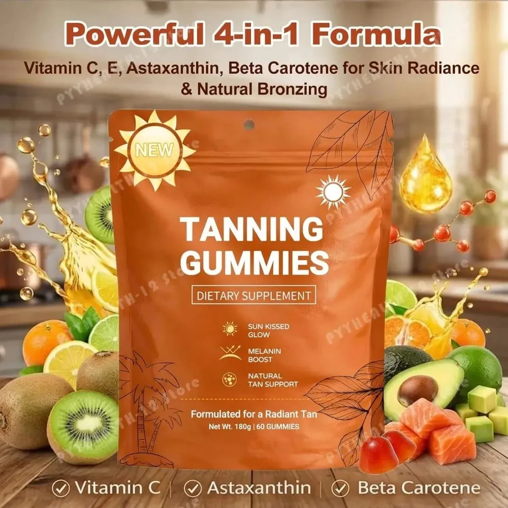 Tanning Gummies for Women Sunless Bronzing Glow Support Vegan Sugar-Free Non-GMO Astaxanthin & Lycopene 60 Count — image 1