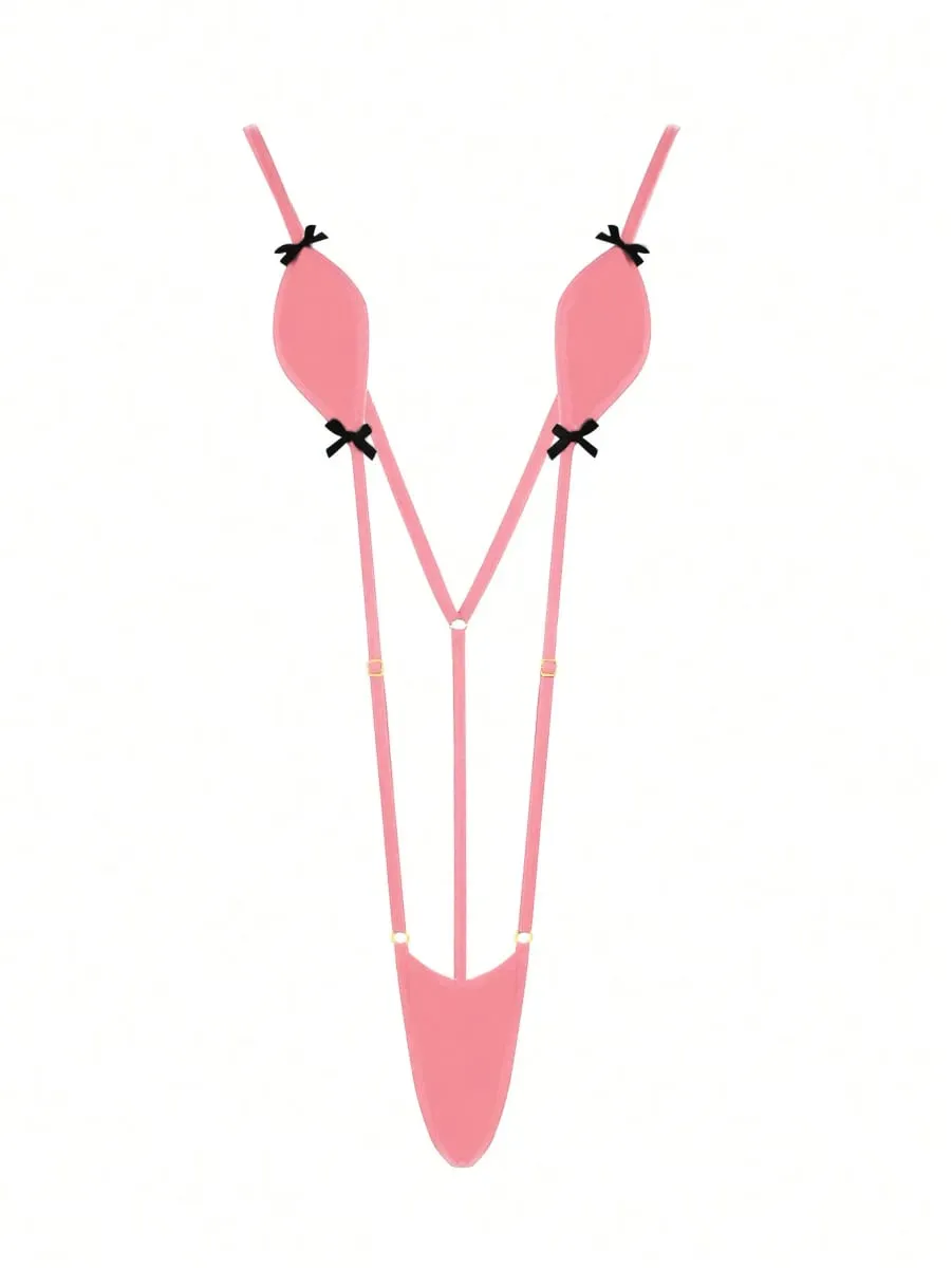 Adjustable Belt Mini-Bikini Lingerie with Suspenders Kawaii Bow-Knot Detail Sexy Erotic Swimsuit Jumpsuit for Women — image 9