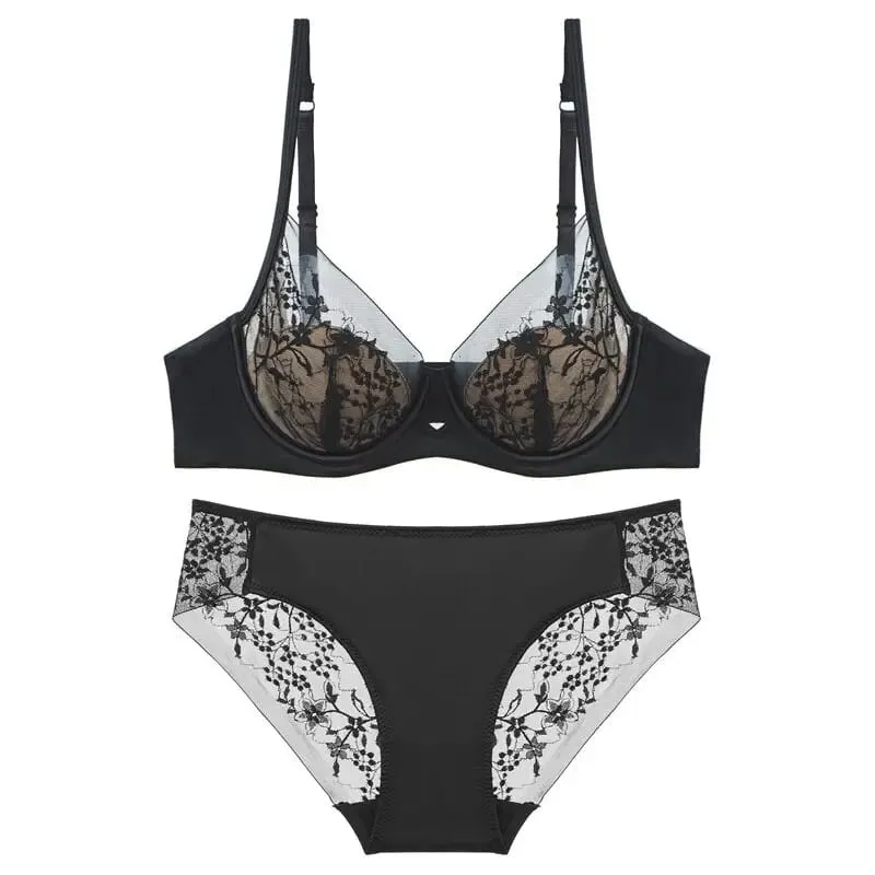 Women Lace Lingerie Set Thin Cup Minimizer Bra Panty Kit Breathable Intimates For Big Bust Fashion Daily Underwear — image 10