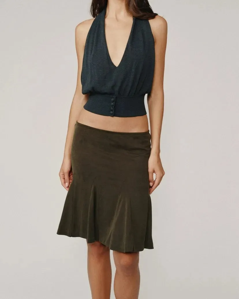 Wj Deep V Halter Neck Backless Knit Vest Waist-Cinching Short Sleeveless Top Backless Buttoned Waist-Cinching Short Knit Outerwear Top V-Neck Backless Top with Straps Short Knit Halter Neck Vest