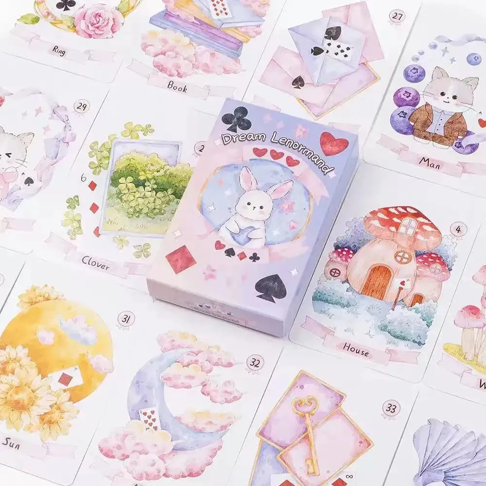 Dream Lenormand Oracle Cards 43 PCS Cute Kawaii Watercolor Animal Tarot Deck Divination Fortune Telling English Board Game — image 3